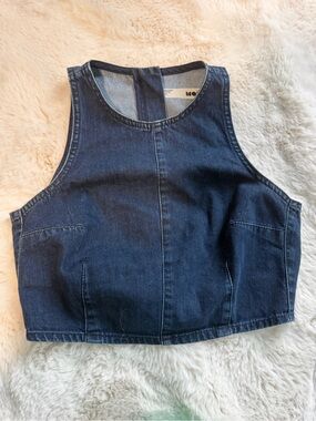 Topshop Moto Dark Blue Denim vest with zipper in the back.  Crop top!